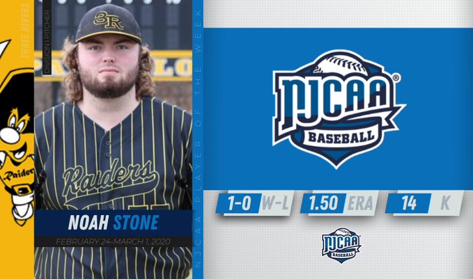 Noah Stone named NJCAA Pitcher of the Week